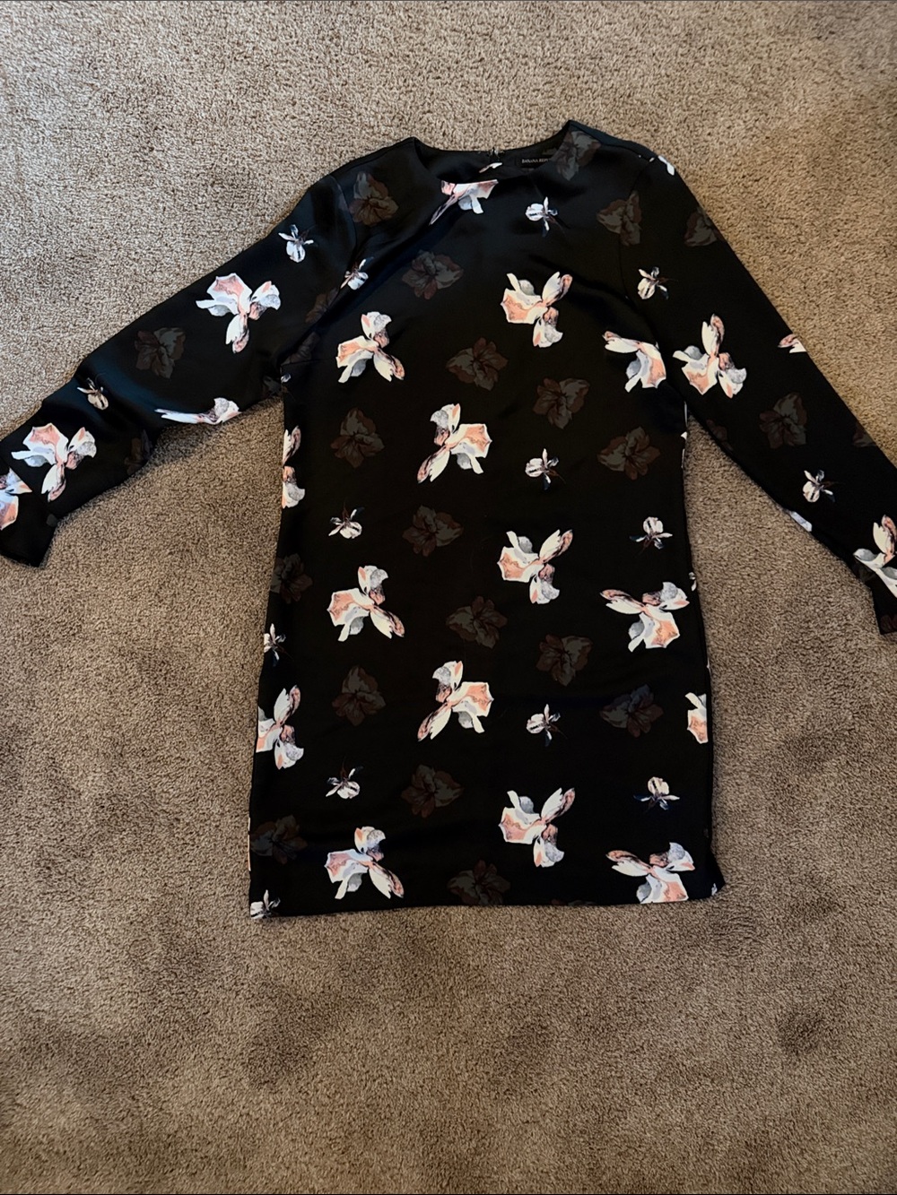 Black Floral Long Sleeve Shift Dress